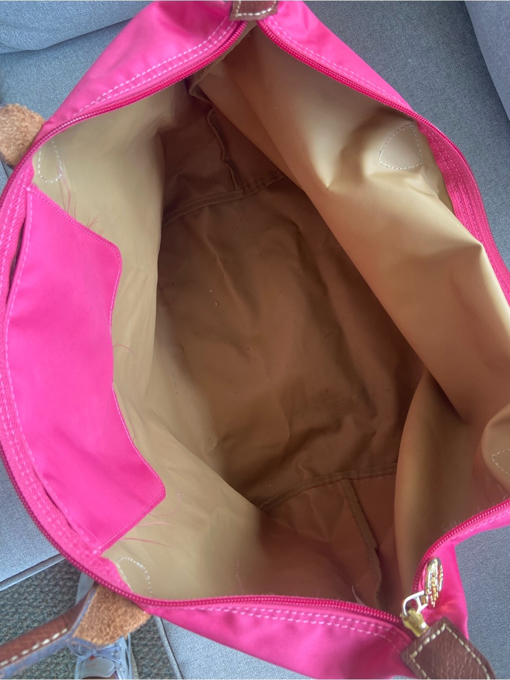 Longchamp Le Pliage Original large pink Nylon Tote with Brown Leather Trim - Picture 8 of 10